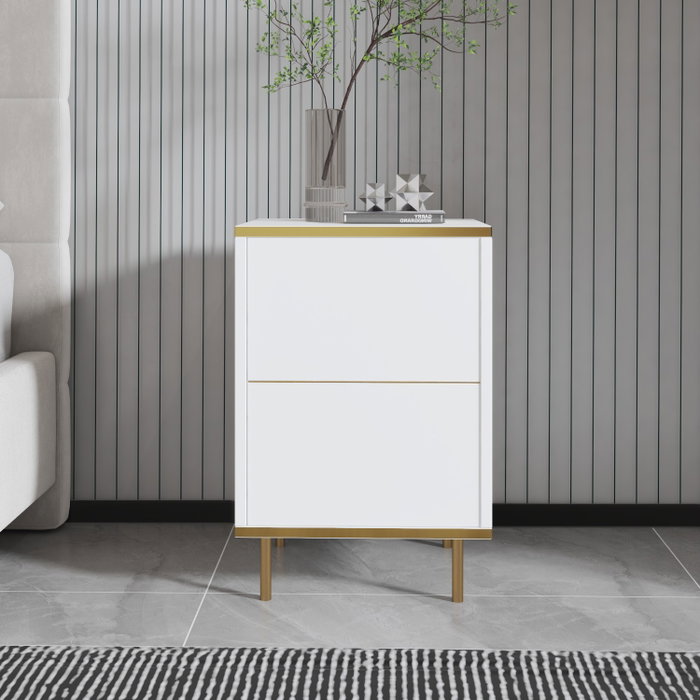 Hanah Home Mesilla de Noche, White, Gold - Elegante y Funcional, 40x60x35 cm